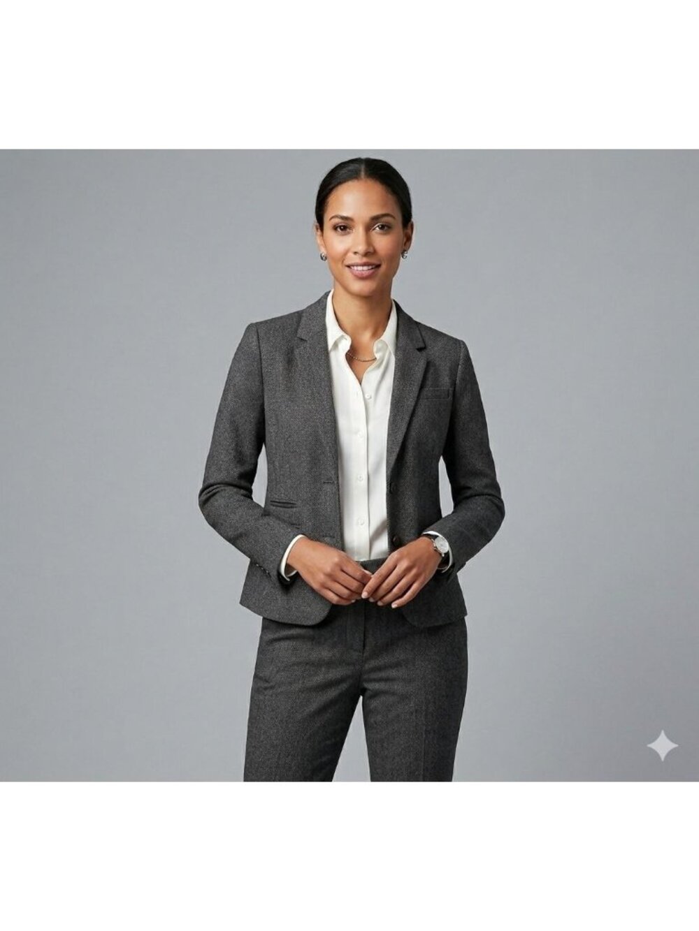 Ann Taylor Loft Blazer Jacket Size 8 Gray Wool Blend Fully Lined Single Breasted